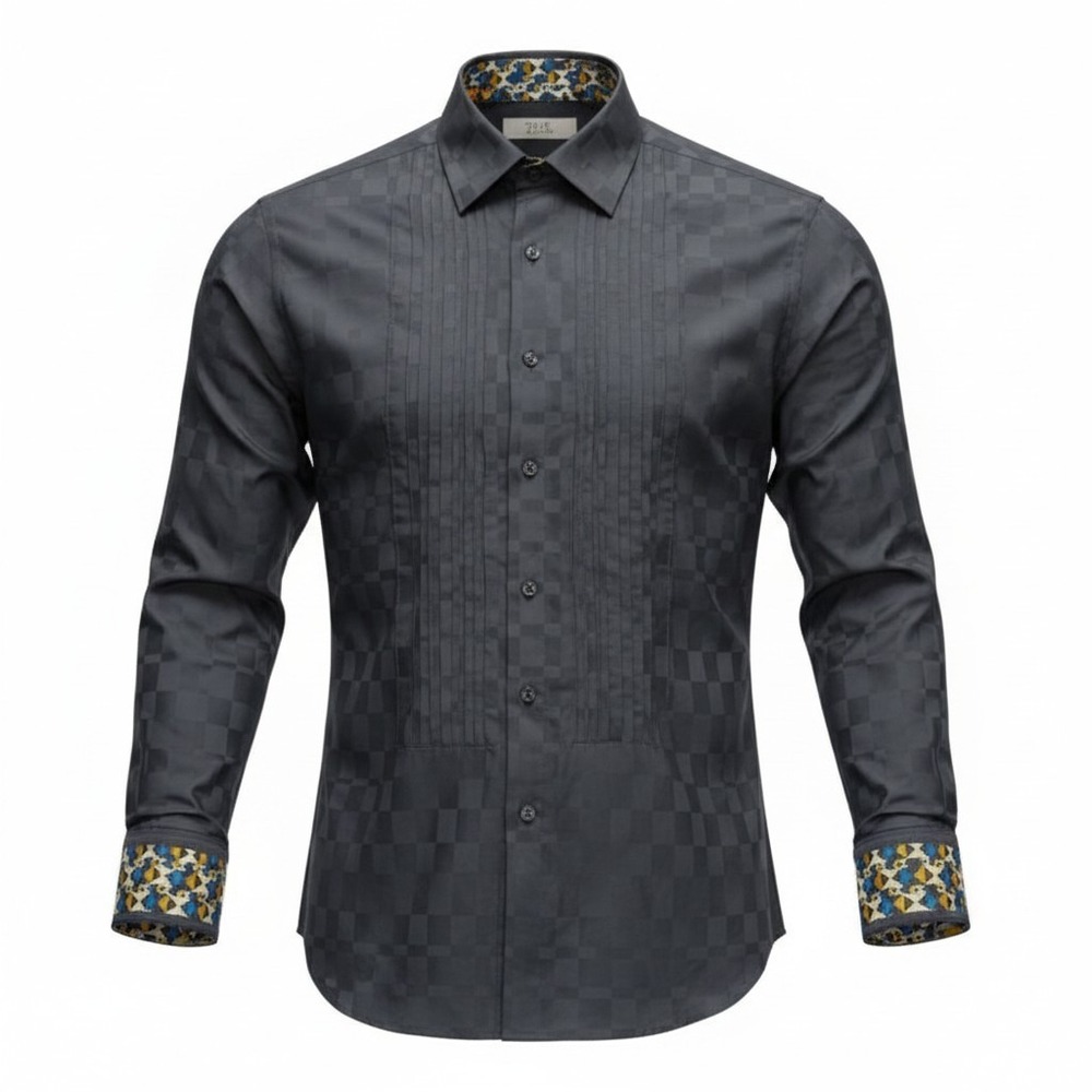 Robert Graham Button Down Men M Black Embroidered Pintuck Long Sleeve Shirt